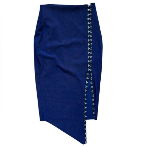 BEC + BRIDGE Navy Mesh Pencil Skirt With Slit | 2 - Picture 1 of 11